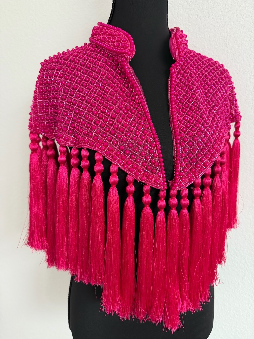 Hot Pink Beaded Tassel Cape